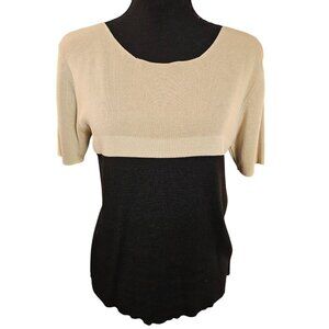 Silx Womens Two-Tone Black & Beige Short-Sleeve Silk Sweater Size M